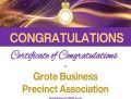 The Hon Jing Lee MLC presented this certificate to the Grote Business Precinct in acknowledgement of its 25 years service to businesses and residents in its area.